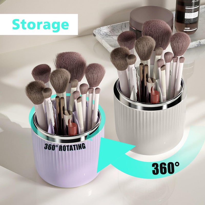 Rebex Makeup Brush Holder Organizer Cleaning Set,360 Rotating and Easy upside down Drying, for Cosmetics, Facial Brush,Nail Polish, Art Supply, Bathroom Vanity Desktop Organizer(Purple) - Image 4